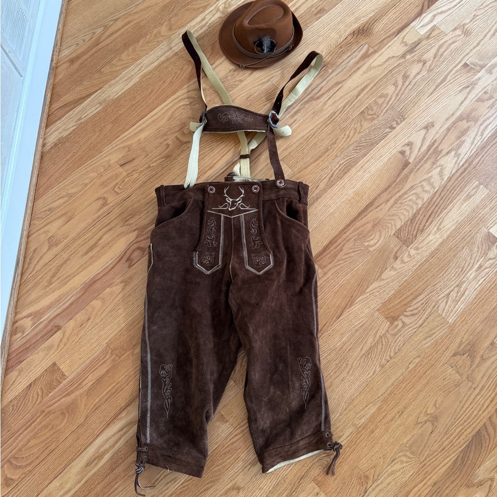 Bavaria Trachten German lederhosen men short dark brown authentic